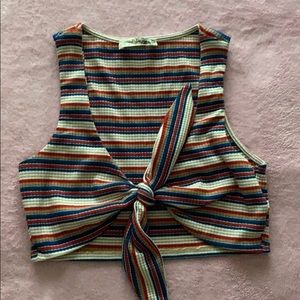 Striped self-tie crop top